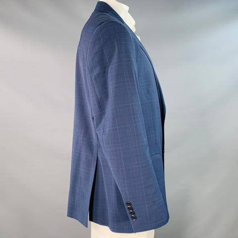 BROOKS BROTHERS Size 48 Navy Blue Plaid Wool Blend Regent Fit Sport Coat
