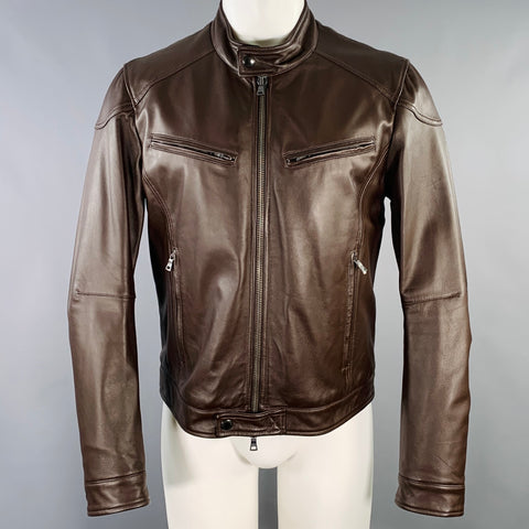 KENT & CURWEN Size M Brown Lambskin Leather Zip Up Jacket
