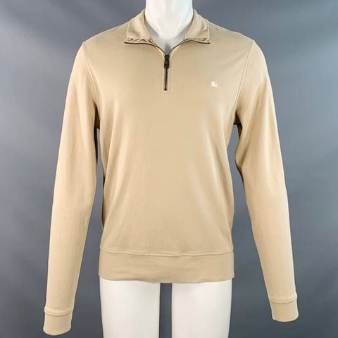 BURBERRY LONDON Size M Beige Logo Cotton 1/4 Zip Pullover