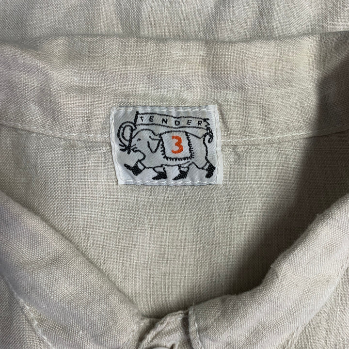 TENDER Size L Beige Linen One Pocket Short Sleeve Shirt
