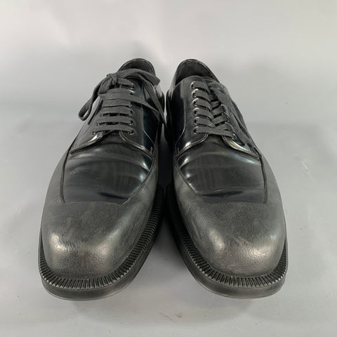 PRADA Size 13 Black Leather Derby Lace Up Shoes
