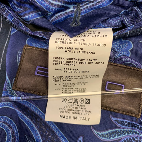 ETRO Size 38 Navy Blue Pinstripe Wool Notch Lapel Suit