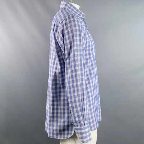 TOM FORD Size L Blue White Plaid Cotton Curved Cutaway Long Sleeve Shirt