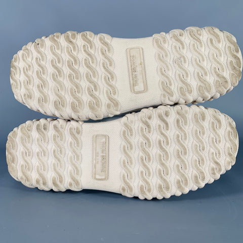 THOM BROWNE Size 8 White Beige Leather Rubber Sole Sneakers