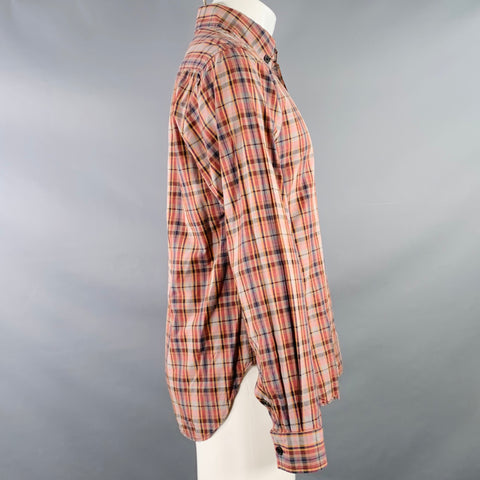 BILLY REID Size S Red Grey Plaid Cotton One Pocket Button Down Collar Long Sleeve Shirt