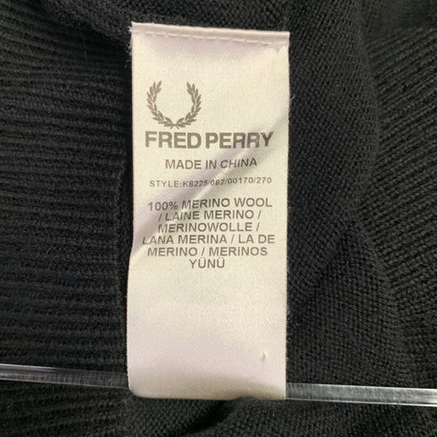 FRED PERRY Size L Black Merino Wool V-Neck Pullover