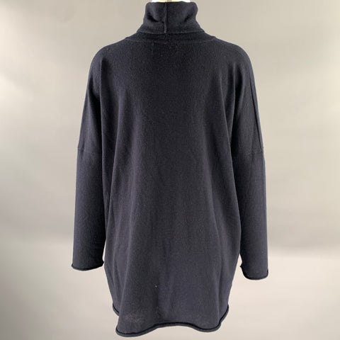 ESKANDAR Size M Navy Cashmere Turtleneck Sweater
