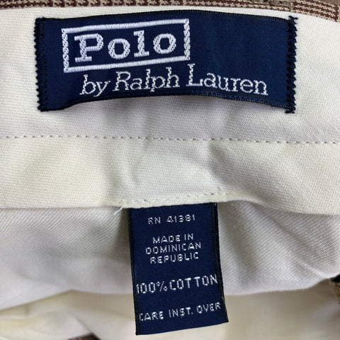 POLO by RALPH LAUREN Size 30 Brown Beige Glenplaid Cotton Pleated Tapered Dress Pants