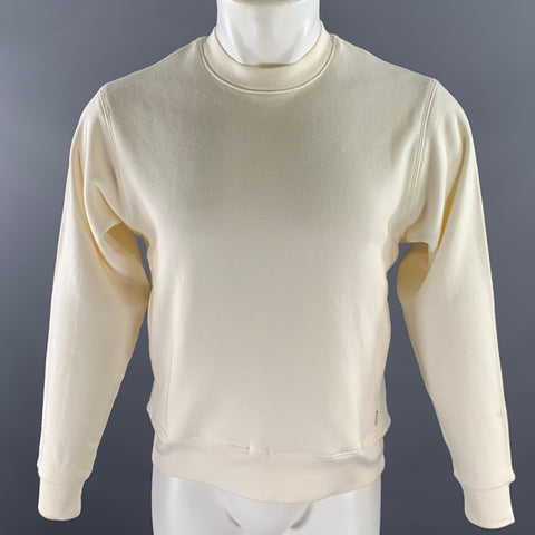 AYR Size XS Cream Solid Cotton Crew-Neck Sweatshirt