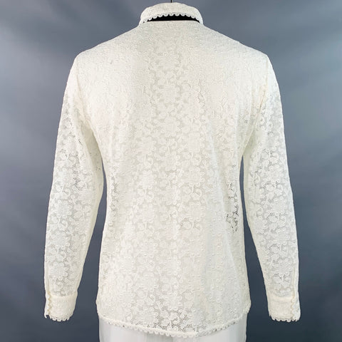 GUCCI by ALESSANDRO MICHELE Size L White Macrame Lace Cotton Blend Bow Long Sleeve Shirt