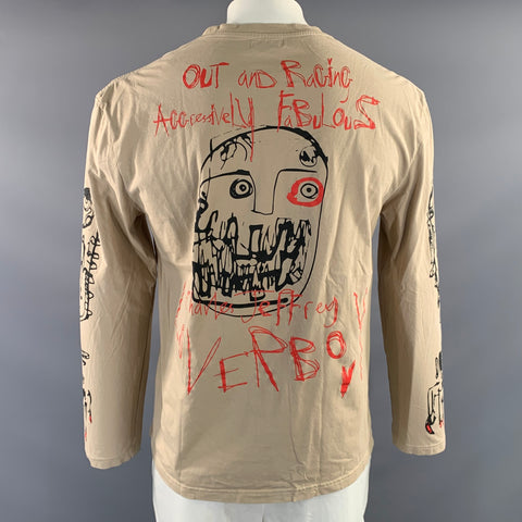 CHARLES JEFFREY LOVERBOY Size L Beige Black Graphic Cotton Crew Neck Pullover