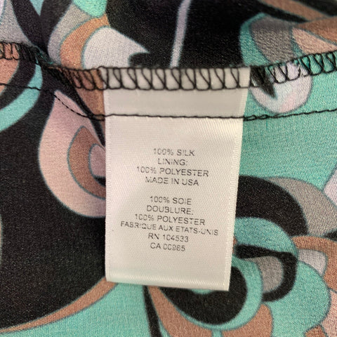 NANETTE LEPORE Size 10 Green Black Silk Abstract Wrap Around Blouse