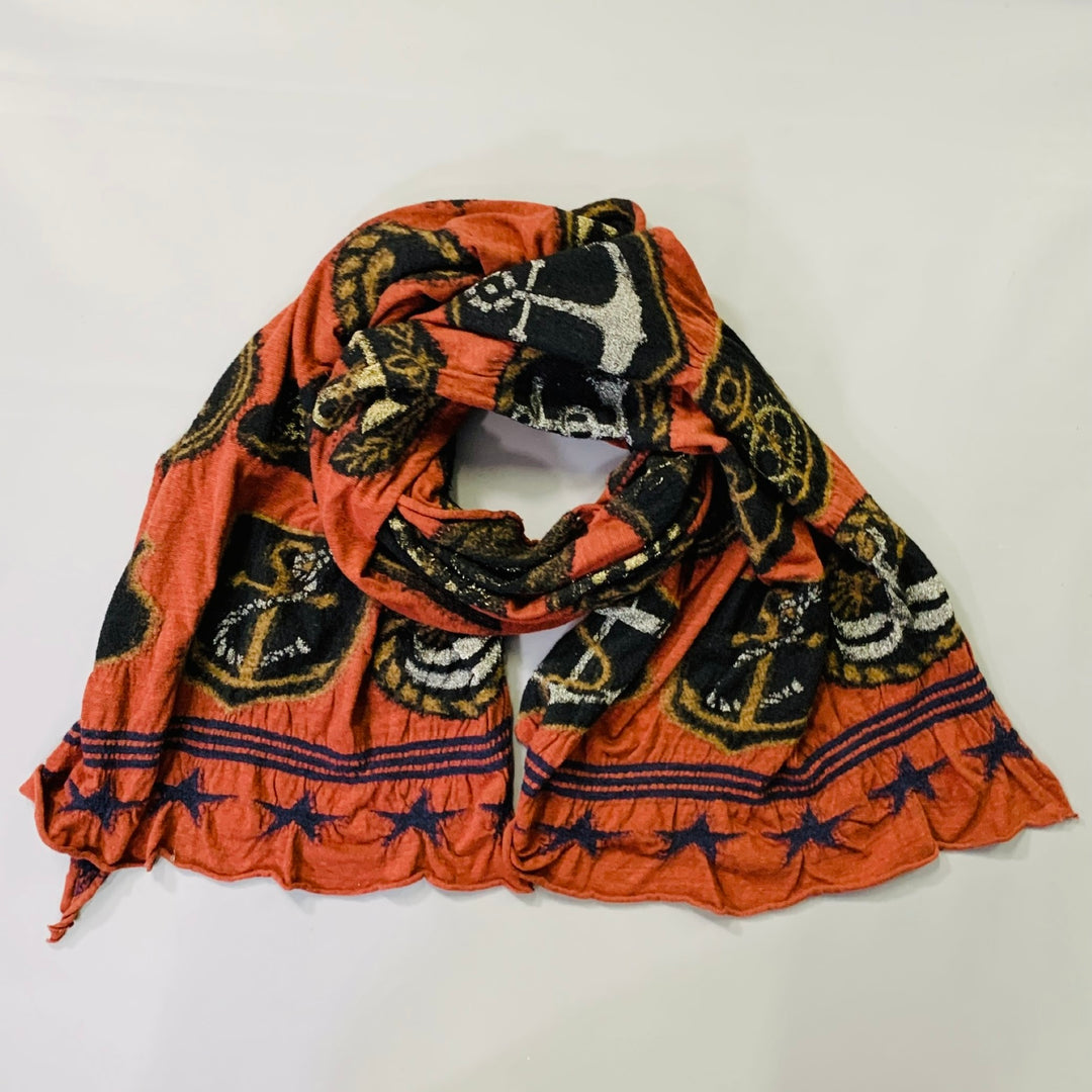 KAPITAL Orange Black Metallic Nautical Stars Oversized Wool Scarf