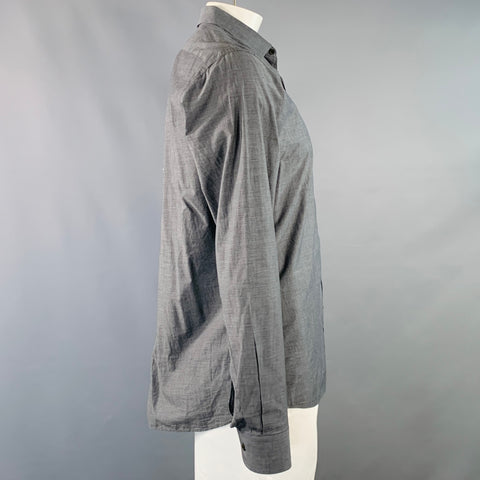 DRIES VAN NOTEN Size L Grey Charcoal Cotton Spread Collar Long Sleeve Shirt