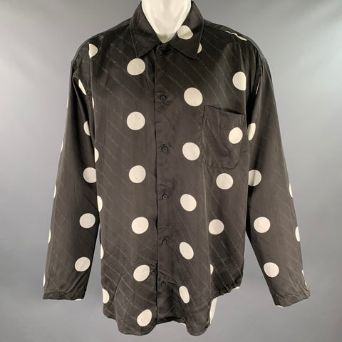 BALENCIAGA Size M Black White Polka Dot Viscose Silk Long Sleeve Shirt