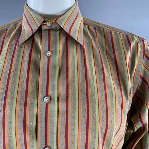 ROBERT GRAHAM Size L Orange Multi-Color Stripe Cotton Blend Long Sleeve Shirt