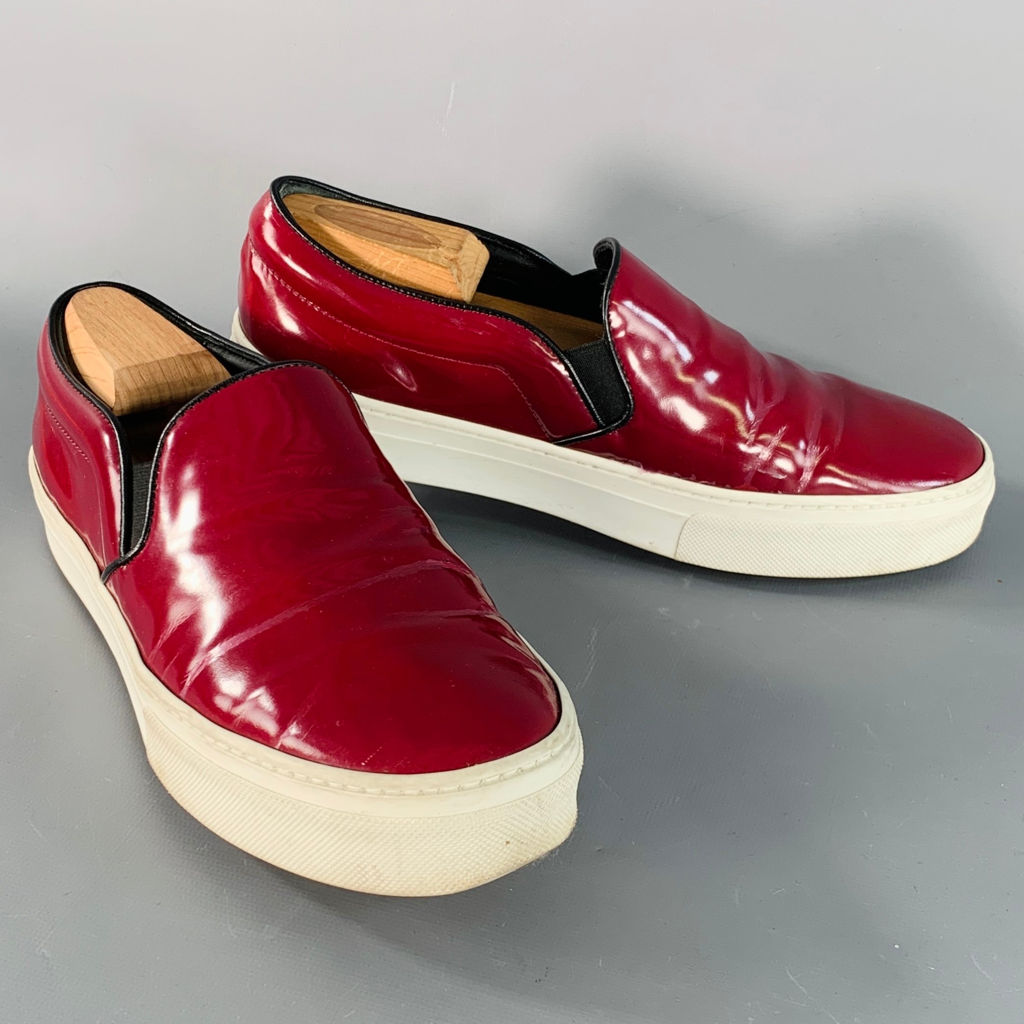CELINE Size 8.5 Burgundy White Patent Leather Slip On Sneakers CELINE Size 8.5 Burgundy White Patent Leather Slip On Sneakers