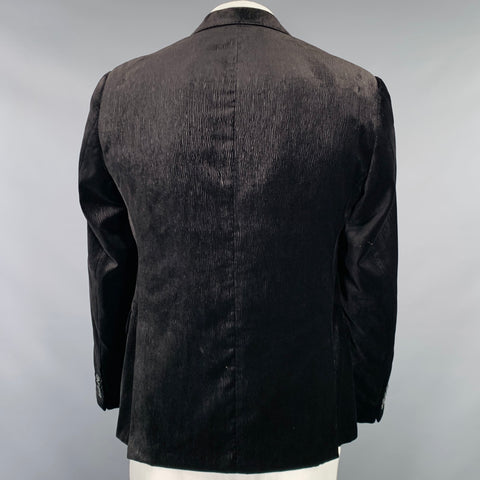 ARMANI COLLEZIONI Size 42 Black Velvet Wood Grain Polyester Sport Coat