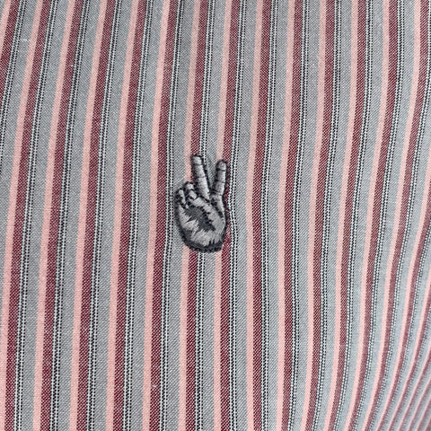 JOHN VARVATOS * U.S.A. Size L Grey Pink Stripe Cotton Roll Tab Long Sleeve Shirt