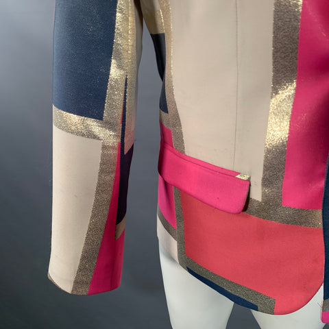 MR TURK Size 38 Pink Navy Color Block Polyester Blend Sport Coat
