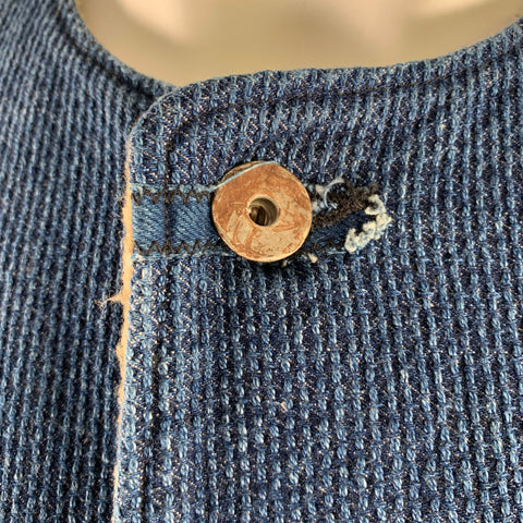 KAPITAL Size L Indigo Textured Cotton Buttoned Vest