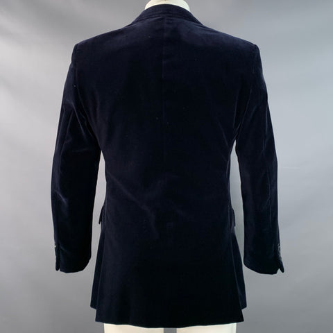 RALPH LAUREN Size 38 Regular Navy Cotton Velvet Peak Lapel Sport Coat
