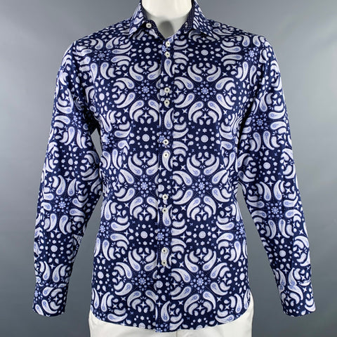 COOGI Size L Navy White Paisley Cotton Button Up Long Sleeve Shirt – Sui Generis Designer Consignment
