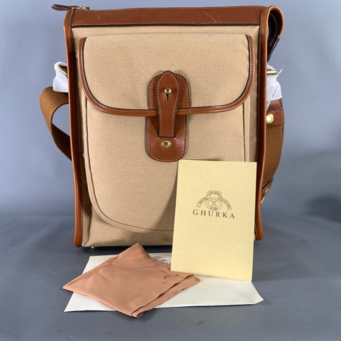 GHURKA Tan Brown Cotton Twill Tote Bags & Leather Goods