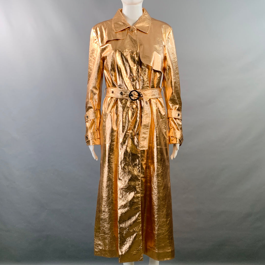 Rose Gold Long Silk Overcoat Osman London Size Rose Gold Polyester Metallic Belted Coat Rose Gold Long Silk Overcoat Osman London Size Rose Gold Polyester Metallic Belted Coat