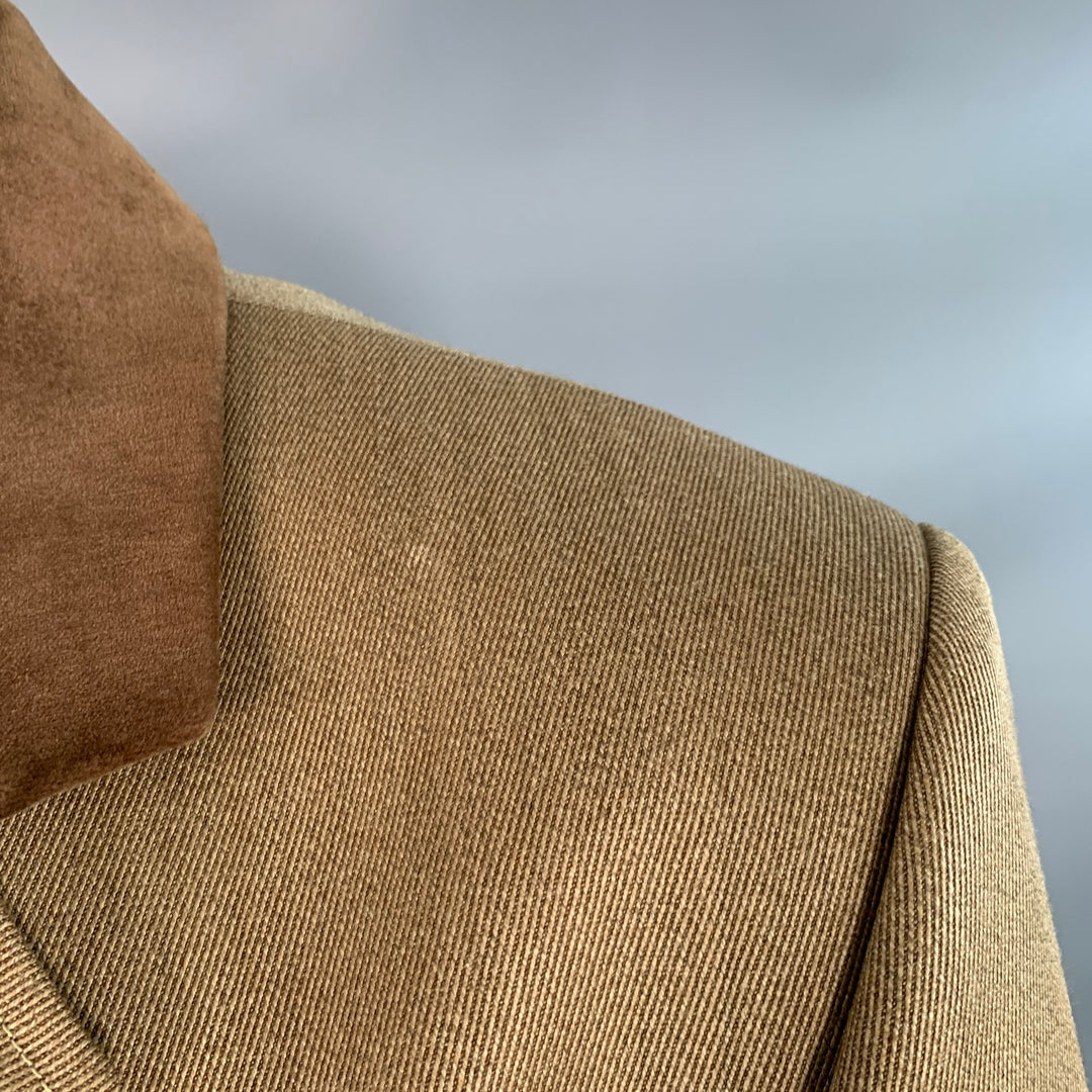 ALEXANDRE Size 46 Tan Brown Virgin Wool Twill Contrast Trim Hidden Buttons Coat