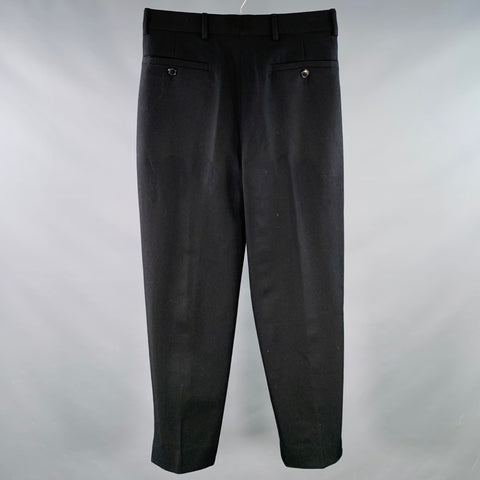 DRIES VAN NOTEN Size 32 Black Twill Wool Pleated Dress Pants