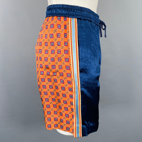 GUCCI Size 28 Blue Orange Monogram Acetate Joggers Shorts
