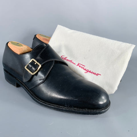 SALVATORE FERRAGAMO Size 8 Black Leather Monk Strap Loafers