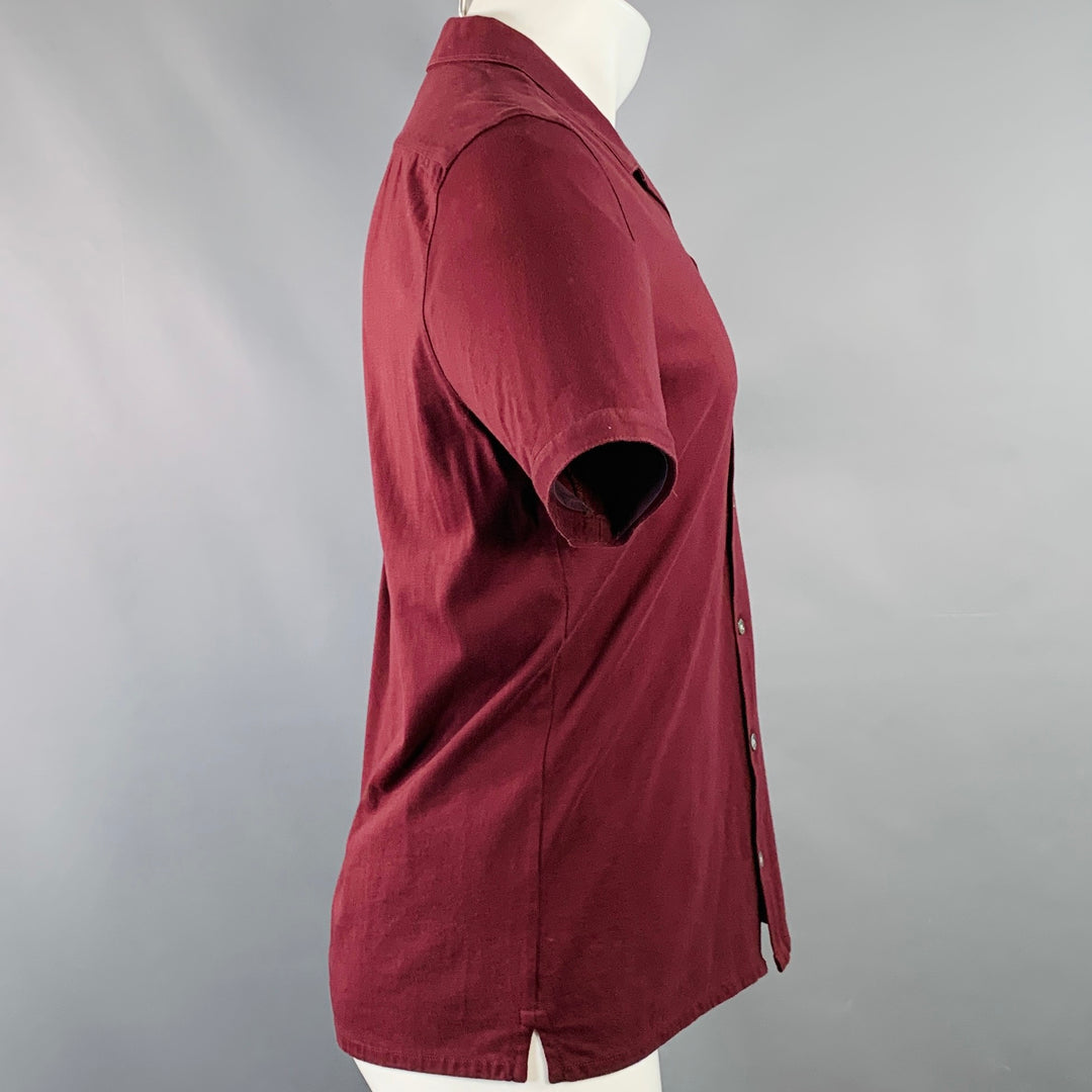 JOHN VARVATOS Size M Burgundy Cotton One Pocket Short Sleeve Shirt