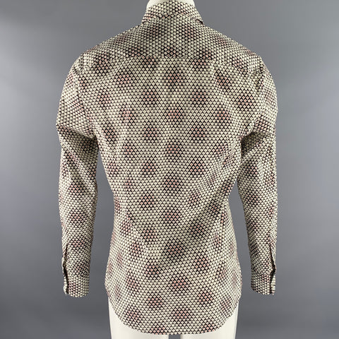 MR TURK Size M White Black Red Geometric Cotton Blend Long Sleeve Shirt