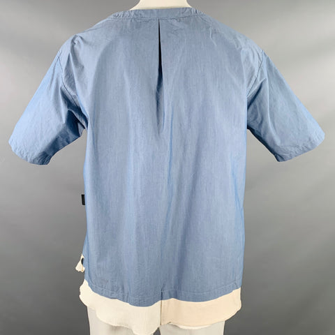 ALEXANDER LEE CHANG Size L Blue Cream Layered Cotton Blend Mixed Fabrics T-shirt