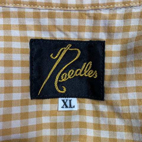 NEEDLES Size XL Tan Checkered Cotton Club Collar Long Sleeve Shirt