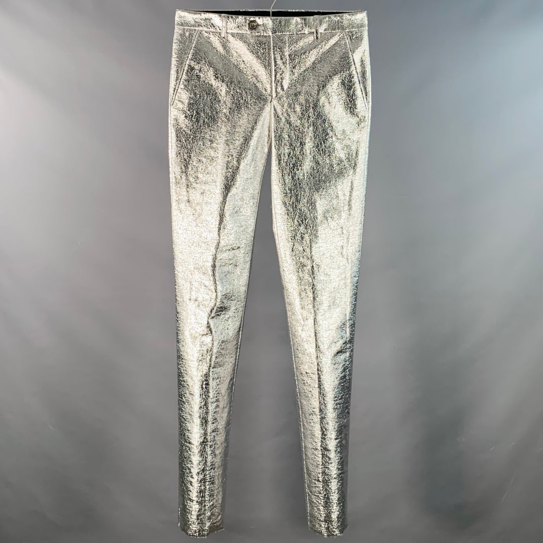 WALTER VAN BEIRENDONCK Size 32 Silver Metallic Wool Blend Dress Pants