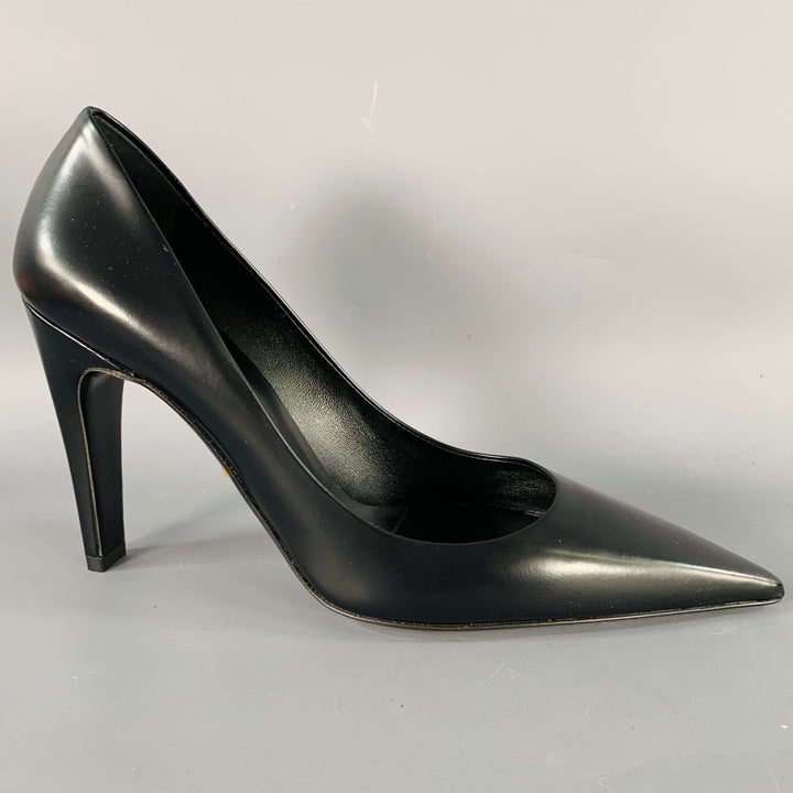 PRADA Size 7 Black Leather Pointed Toe Pumps