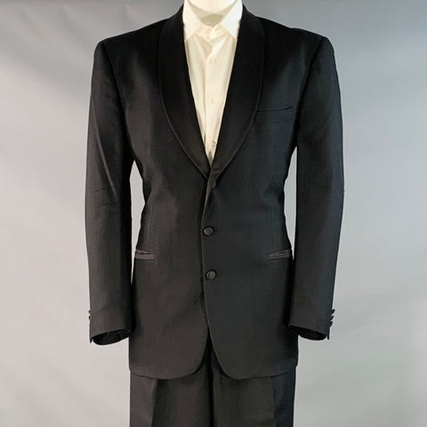 JHANE BARNES Size 44 Long Black Pleated Shawl Lapel Tuxedo