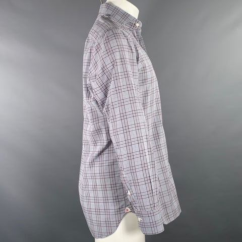 ISAIA Size M Grey White Purple Plaid Cotton Spread Collar Long Sleeve Shirt