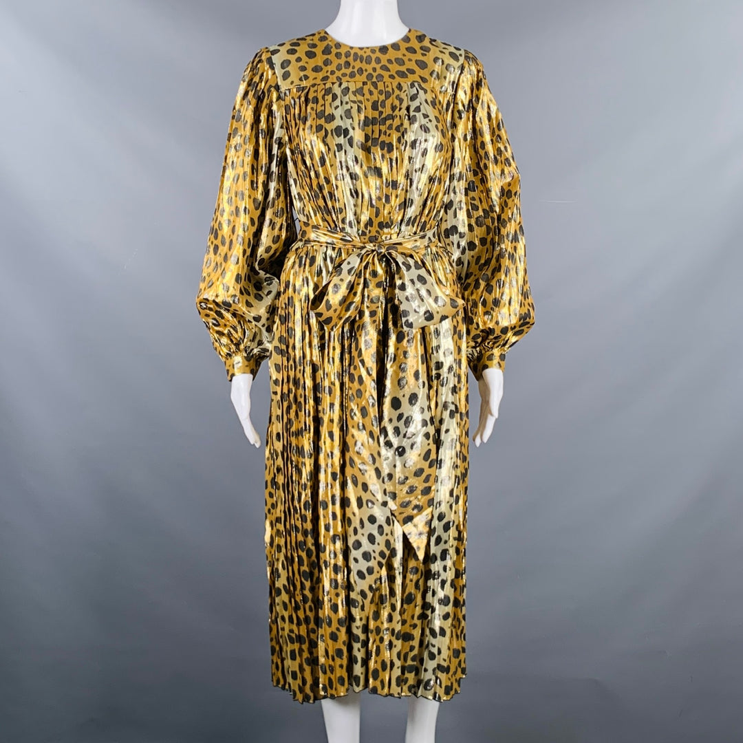 slim fit dress slacks MARC JACOBS Size 0 Gold Black Silk Metallic Animal Print Pleated Dress –  Sui Generis Designer Consignment