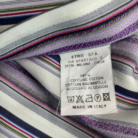 ETRO Size L White Purple Stripe Cotton Button Up Long Sleeve Shirt