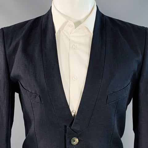 ALEXANDRE PLOKHOV Size 40 Black Cotton Linen Collarless Single Button Jacket