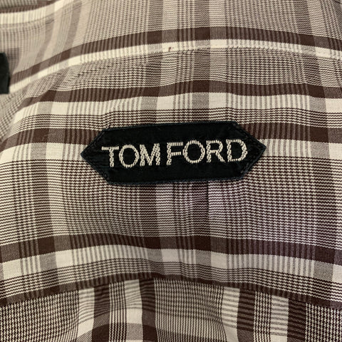 TOM FORD Size XL Brown Plaid Cotton Long Sleeve Shirt