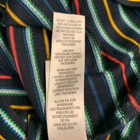 PAUL SMITH Size L Black Multi Color Stripe Cotton Contrast Trim Polo