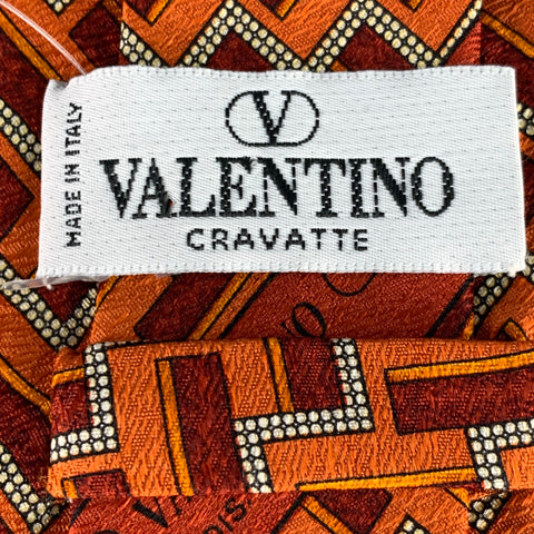 VALENTINO Orange White Geometric Silk Tie