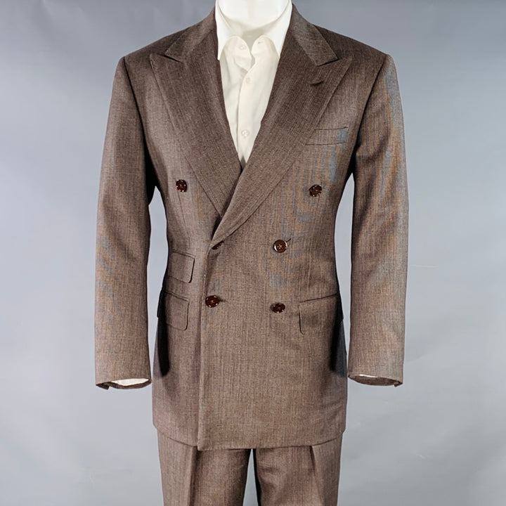 RALPH LAUREN Size 38 Regular Brown Black Nailhead Wool Double Breasted Suit