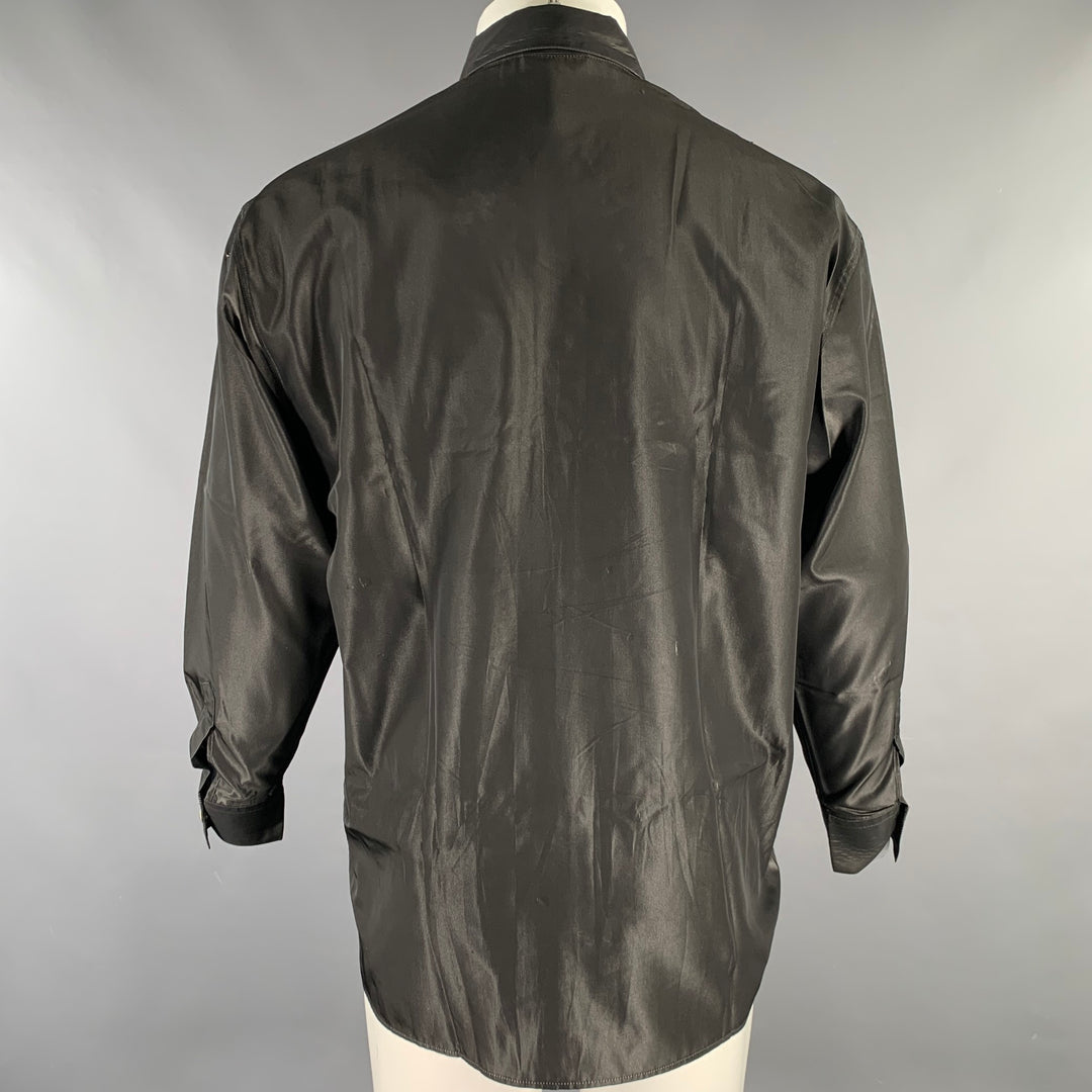 VERSACE Size S Grey Shimmery Acetate Blend Button Down Long Sleeve Shirt