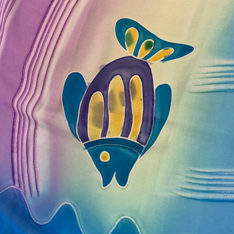 NO BRAND Blue Multi Color Watercolor Fish Scarf Shawl